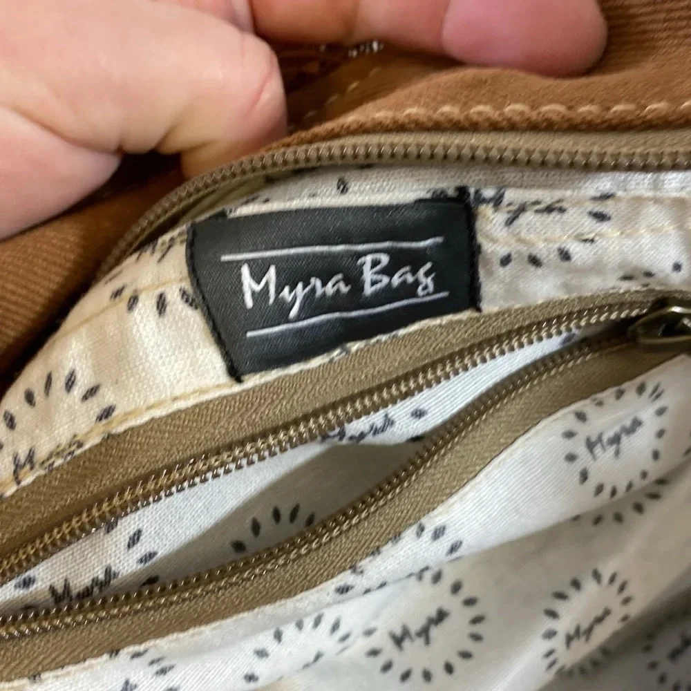 Myra‎ Bag Sequoia Dreams Shoulder Bag Western Brown Tan Cotton Leather Boho